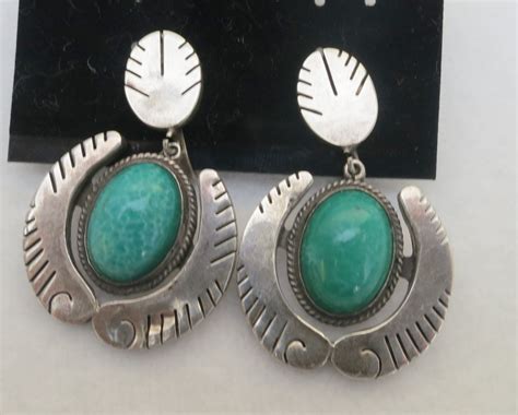 ON SALE Navajo Sterling Silver Green Turquoise Leaves Dangle Etsy