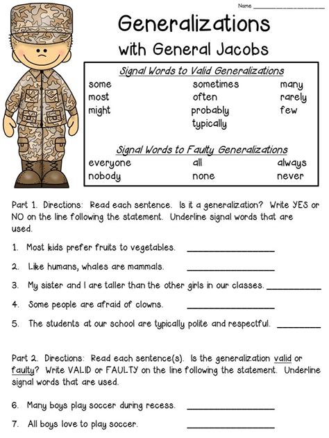 Free Generalization Worksheets 4th Grade Printable