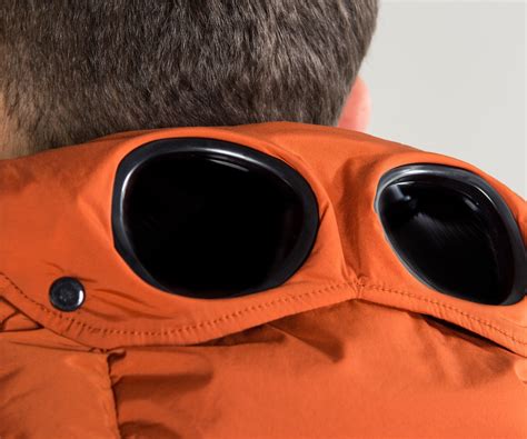 cp company c p company garment dyed nycra down goggle hood jacket orange