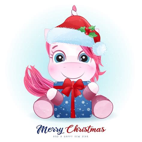 Premium Vector Cute Unicorn For Christmas Day With Watercolor