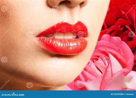 Lips With Flowers Stock Photo Image Of Vogue Glamour 23335986