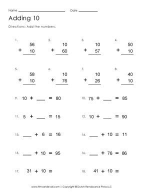 In order to help with that, we have provided lkg worksheets pdf download. Adding 10 Worksheet | Free Printable First Grade Math Worksheets