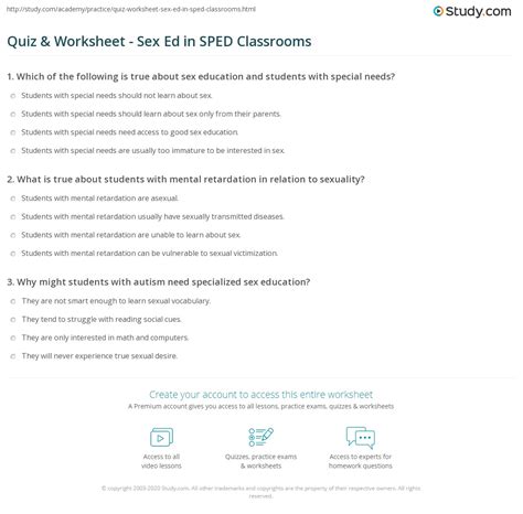 Quiz And Worksheet Sex Ed In Sped Classrooms