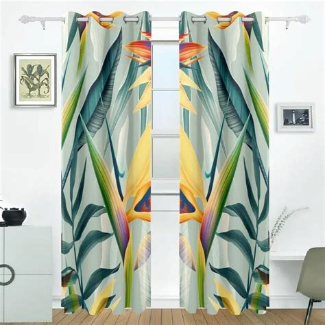 Tropical Flower Plant And Leaf Curtain Drapes Panels Darkening Blackout