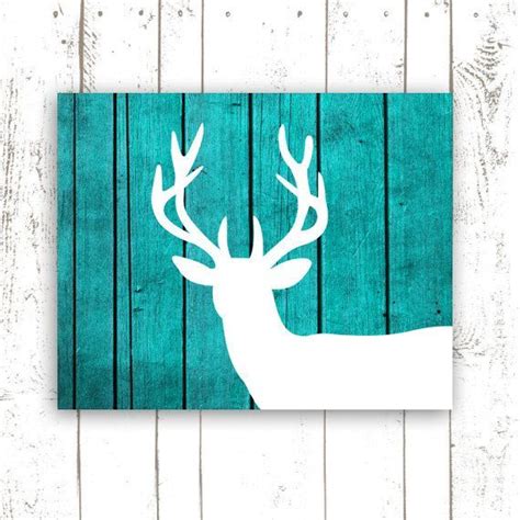 Items Similar To Deer Art Print On Wood Background Rustic Turquoise