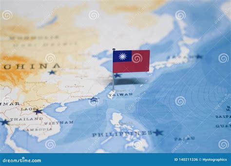 The Flag Of Taiwan In The World Map Stock Photo Image Of Atlas