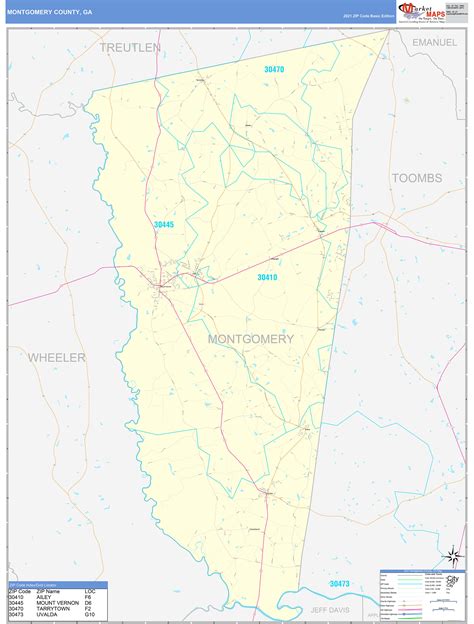 Montgomery County Ga Zip Code Wall Map Basic Style By Marketmaps