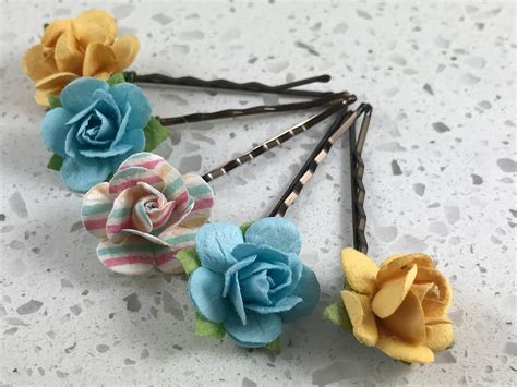 Paper Flower Bobby Pins Set Of Flower Bobby Pin Handmade Hairpin Unique Hair Accessories