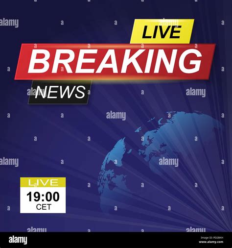 Dark Blue Background With World Map And Shining Rays And Breaking News
