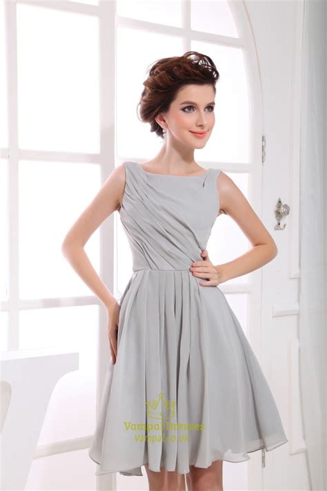 Short Grey Chiffon Bridesmaid Dresses Short Pleated Homecoming Dress