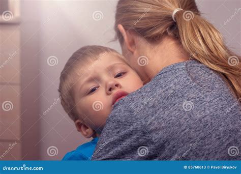 Young Woman Comforting Her Little Son Stock Image Image Of Expression