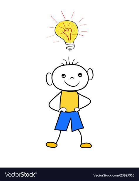 Cartoon Boy With Light Bulb Concept Of Idea Vector Image