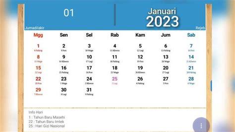 Kalender Jawa Kamis Pon 12 Januari 2023 Penanggalan Jawa Besok