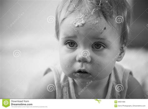 Dirty Baby Black And White Stock Photo Image Of Baby 68921986
