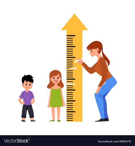 Kindergarten Or Preschool Children Group Measuring Height Flat Vector