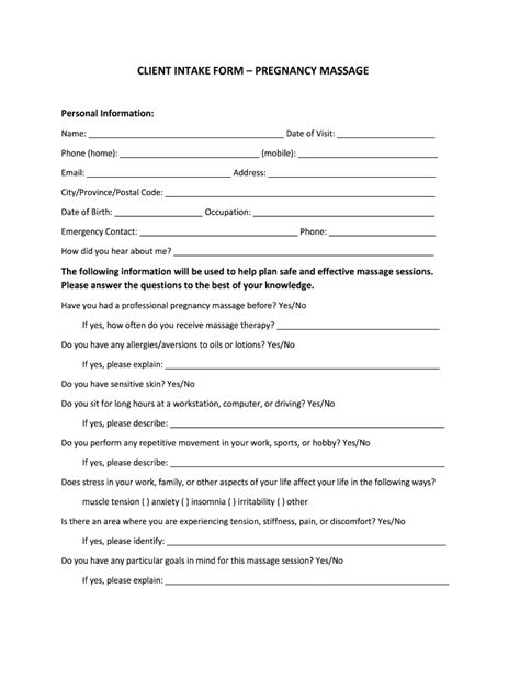 Pregnancy Massage Intake Form Fill Out And Sign Online Dochub