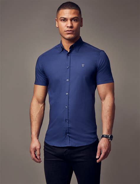 Buy Mens Short Sleeve Muscle Fit Shirts Tapered Fit Short Sleeve