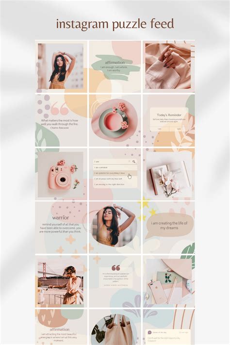 Pastel Pink Instagram Puzzle Template Canva Colorful Ig Feed Etsy