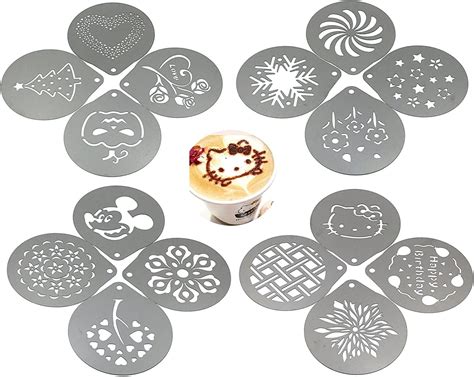 Lofekea Barista Coffee Stencils 16pcs Stainless Steel Coffee