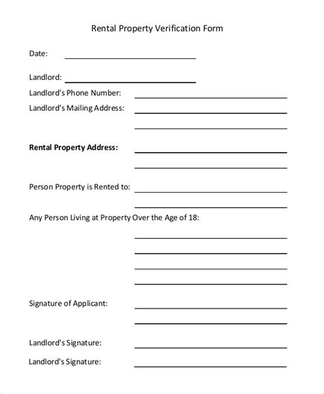 Free Sample Rental Verification Forms In Pdf Ms Word