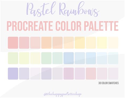 Pastel Rainbow Procreate Color Palette Lettering Digital Etsy