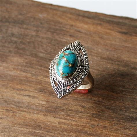 Mohave Turquoise Ring Sterling Silver Ring Cocktail Ring Alternative