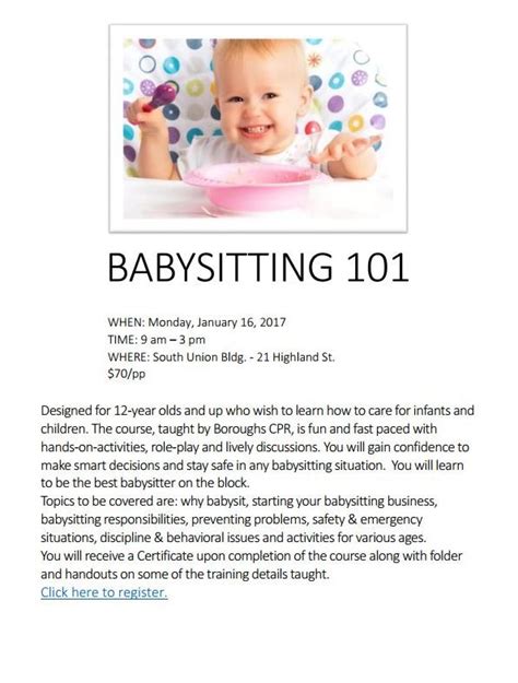 Babysitting 101 For 12 Sign Up By Tomorrow My Southborough