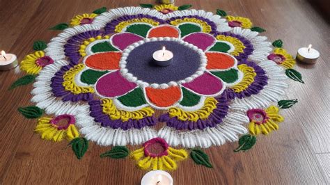 Simpleeasy And Quick Freehand Rangoli Design With Coloursrangoli