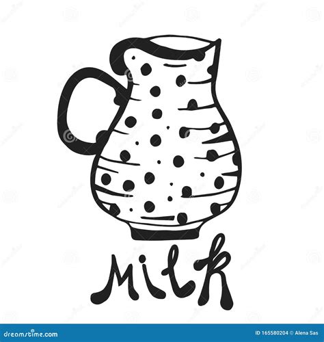 Jug Of Milk Hand Drawn Doodle Sketch Black And White Vector Stock