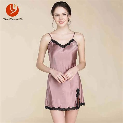 Lin Yun Real Silk Sleepshirt Womans Sleep Silk Nightgown Lady Sleeveless Homewear Lace Female