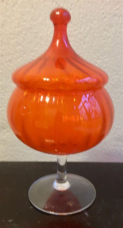 Blenko Hand Blown Glass Candy Dish With Lid Vintage Mid Etsy