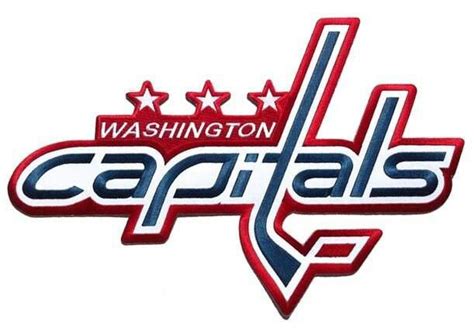 The Washington Capitals Logo Is Shown In Red White And Blue With