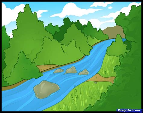How To Draw A River Step By Step Landscapes Landmarks And Places Free