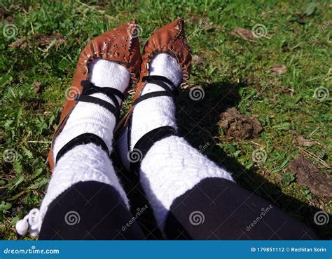 Traditional Romanian Shoes Opinci In Maramures County Stock Photo