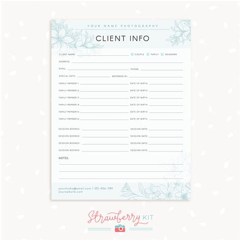 Thanks for visiting my blog, article above(photography client information sheet template) published by lucy at may, 10 2019. Client Information Template for Photographers - Strawberry Kit