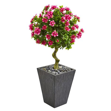 3 5 azalea artificial topiary tree in slate finished planter nearly natural