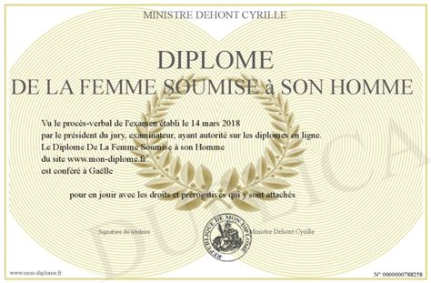 Diplome De La Femme Soumise A Son Homme