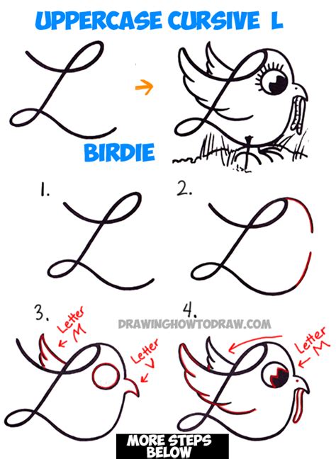 Something one of the best easy sketches to draw is a key part of winter fun! How to Draw Cartoon Bird with Worm from Uppercase Cursive L Simple Tutorial for Kids - How to ...