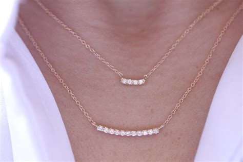 14k Solid Gold Diamond Necklace Bar Necklace Diamond Bar Etsy
