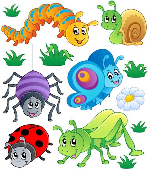 Funny Cartoon Insects Vector Set Free Vector In