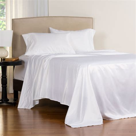 Smithsonian sleep collection white goose down & feather comforter king. White Satin Sheet Set | Siscovers