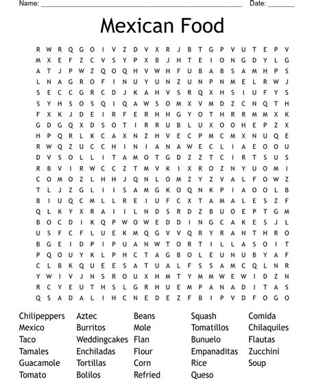 Mexican Food Search Word Search Wordmint