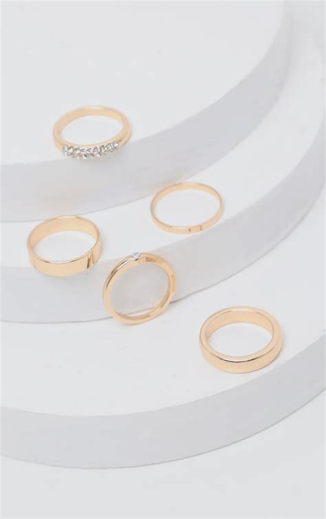 Gold Multi Assorted Pack Rings Accessories Prettylittlething Aus