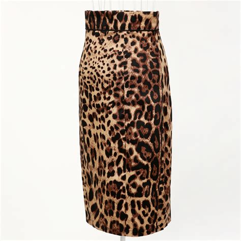 Womens Fashion Leopard Print High Waist Slim Fitting Midi Barrel Skirt