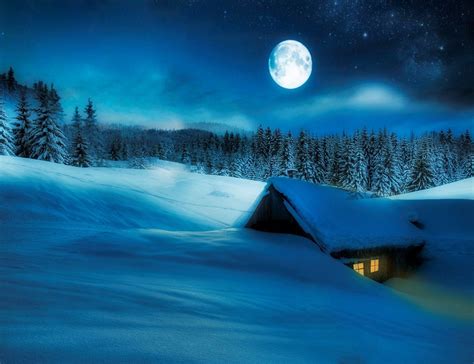 Night Winter Landscape Wallpaper Nature Landscape Night Moon