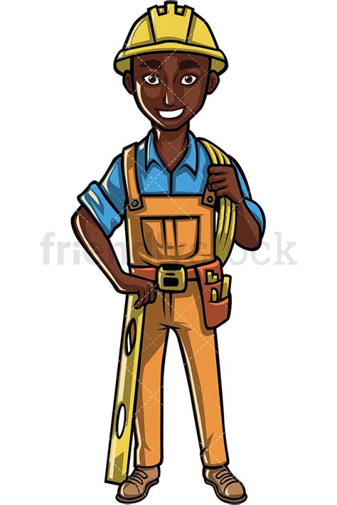 Black Construction Worker Cartoon Vector Clipart