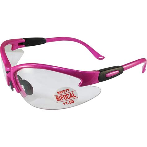 Global Vision Cougar Bifocal Safety Glasses Hot Pink Frame Clear 15x Magnification Lens Ansi