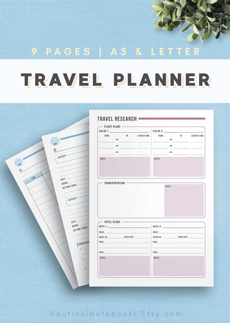 Travel Planner Printable Vacation Itinerary Trip Packing List