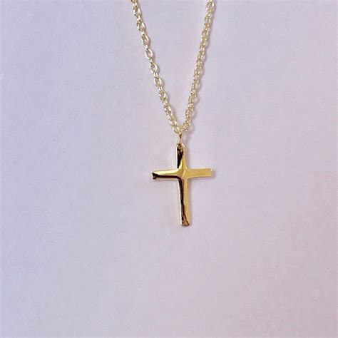 Gold Cross Necklace Religious Necklace Simple Gold Cross Etsy