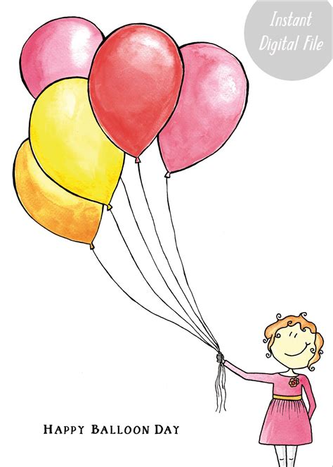 Printable Birthday Card Happy Balloon Day Etsy